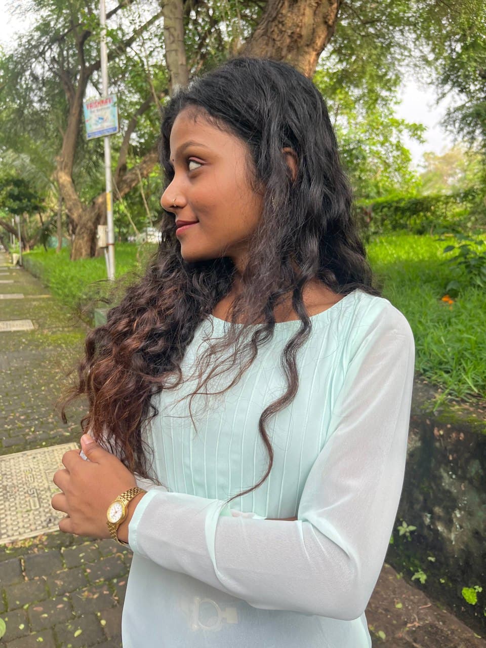 Taru – pastel green georgette kurti — Image 2