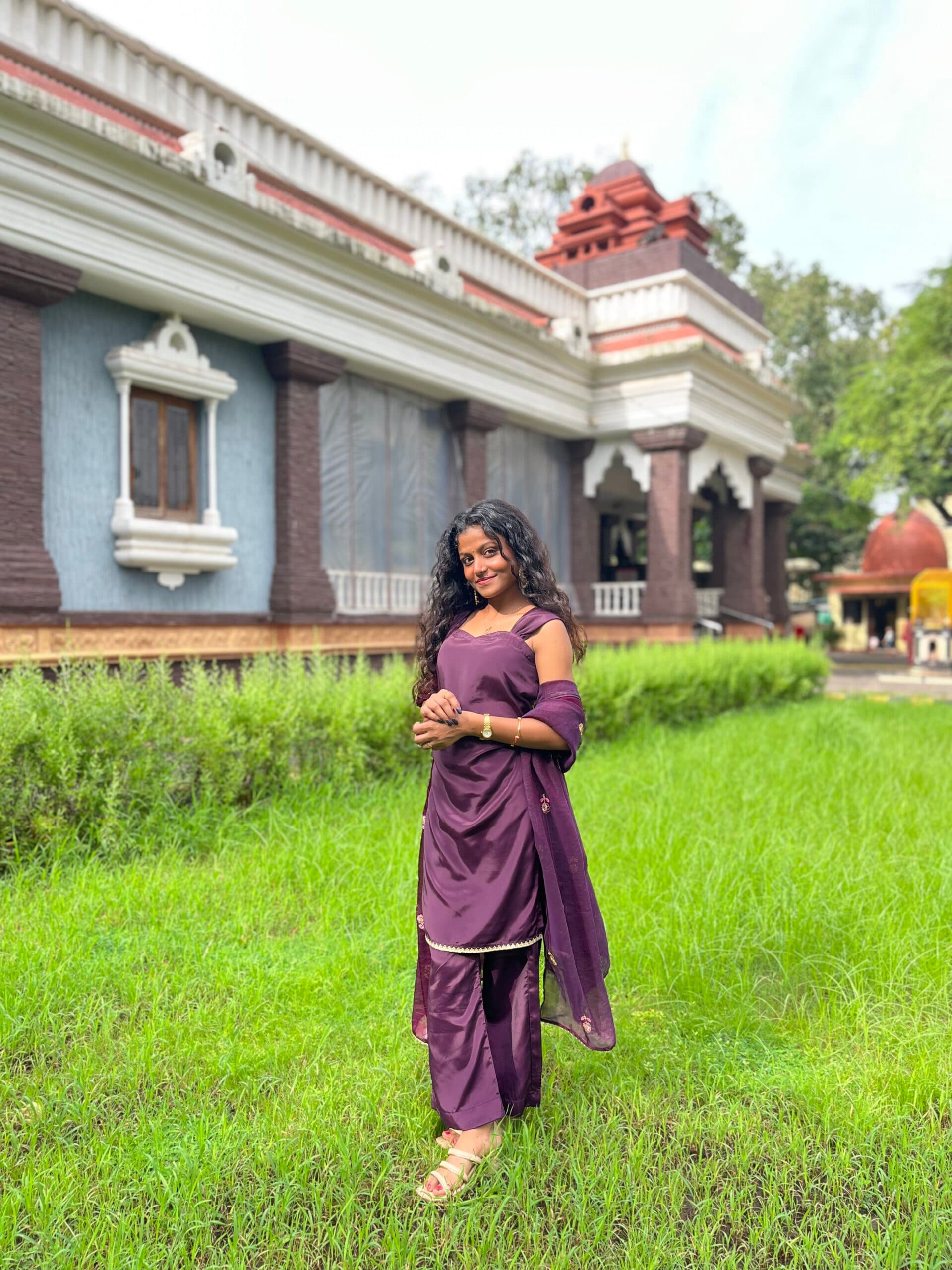 Rui - Wine Silk blend straight kurta palazzo with dupatta — Image 2