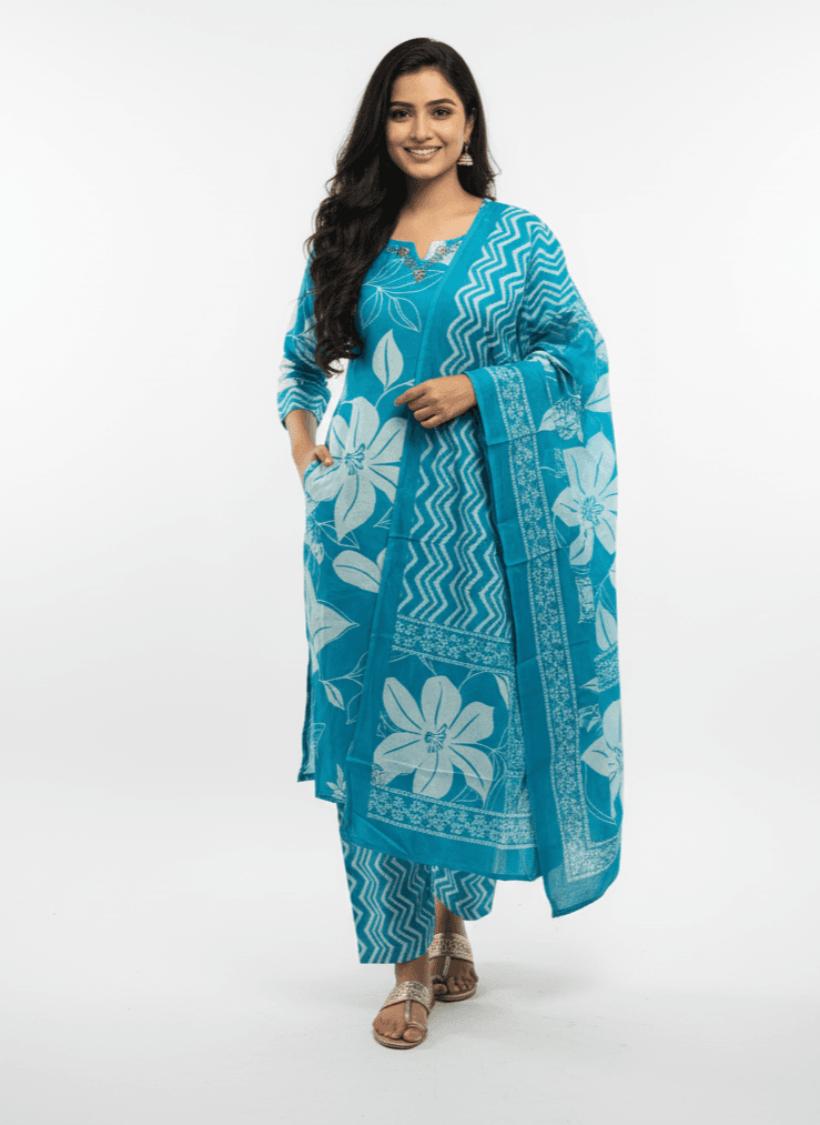 Preminum embroidered Straight Kurta with Pant & Dupatta