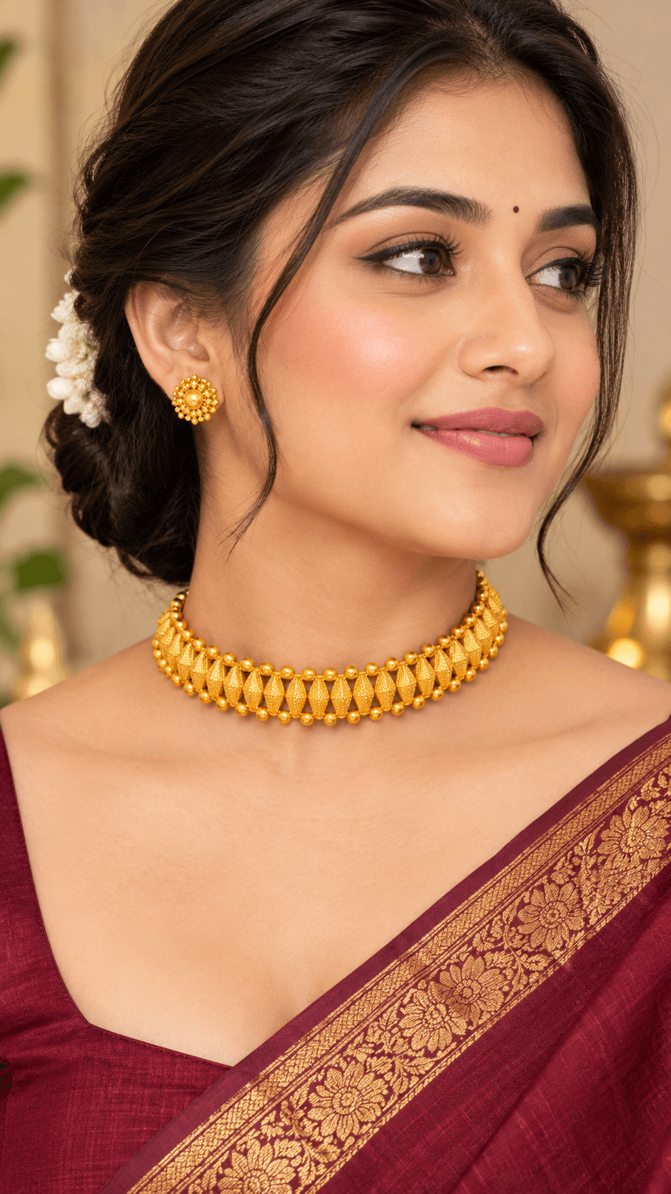 Traditional Gold-Plated Gahu Mani Thushi Choker Necklace